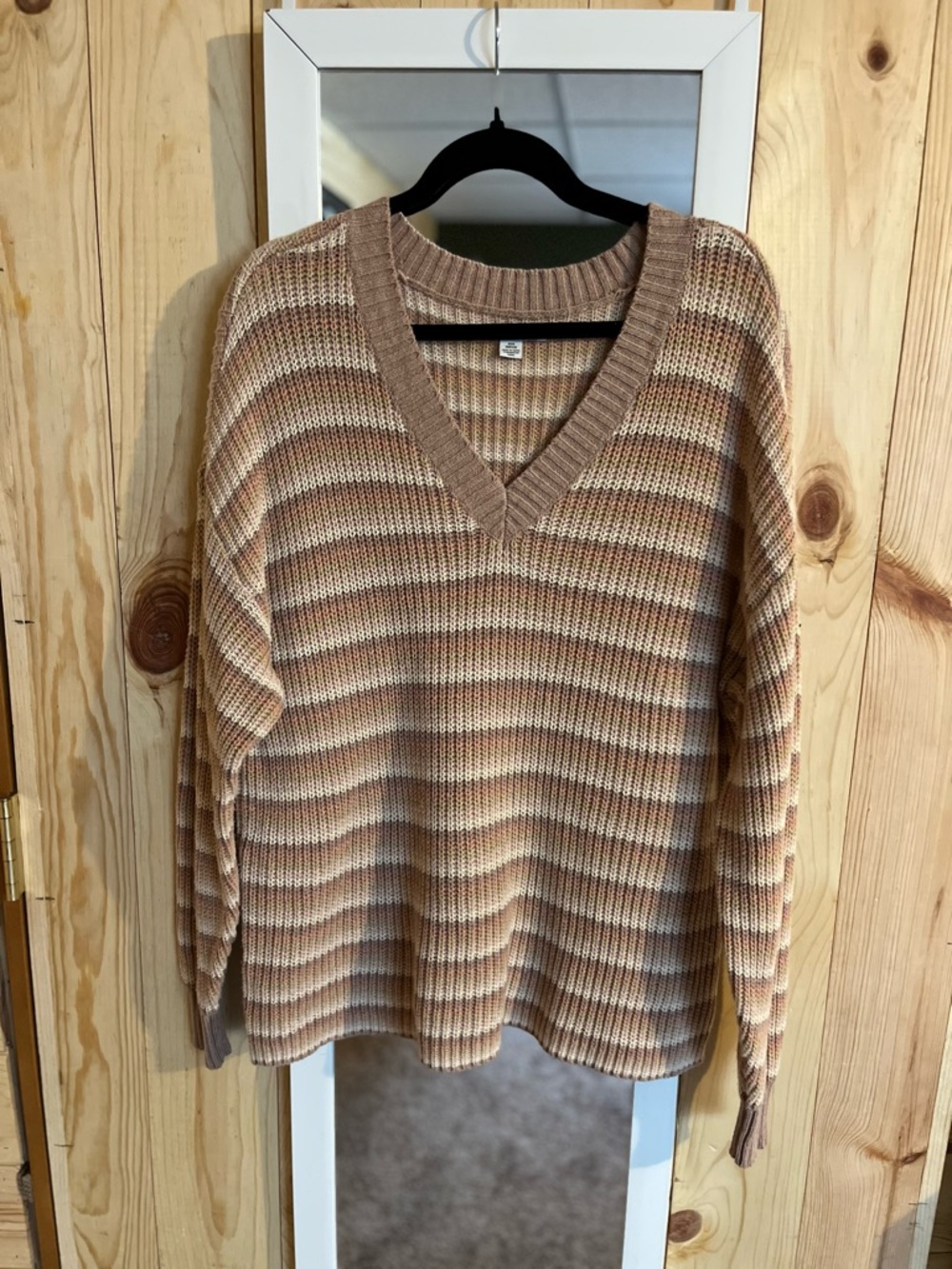American Eagle Stretch Knit Striped V-Neck Oversized Sweater